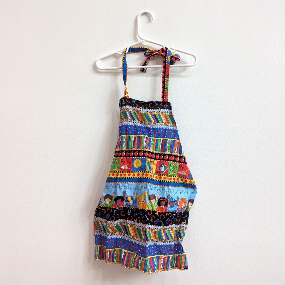 Vtg Y2K Handmade Toddler Apron 3-5T School